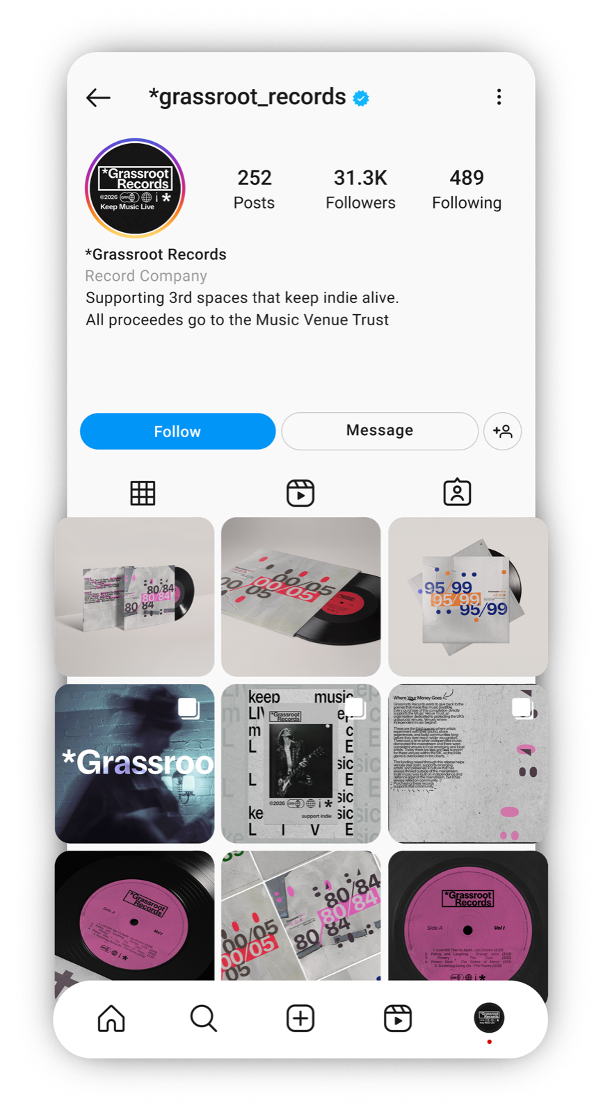 Grassroot Records Instagram profile mockup