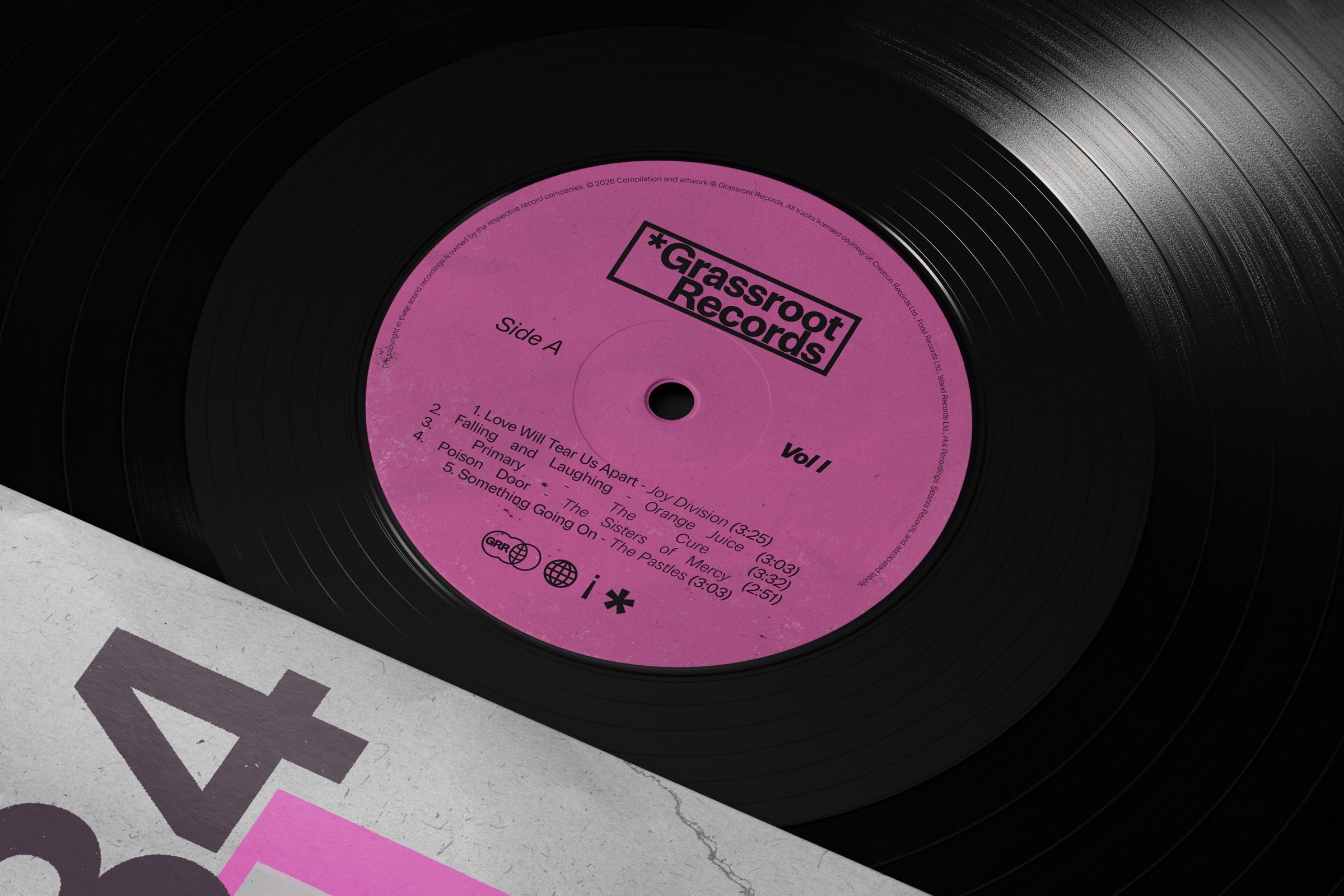 Grassroot Records vinyl label macro shot, Vol. I Side A