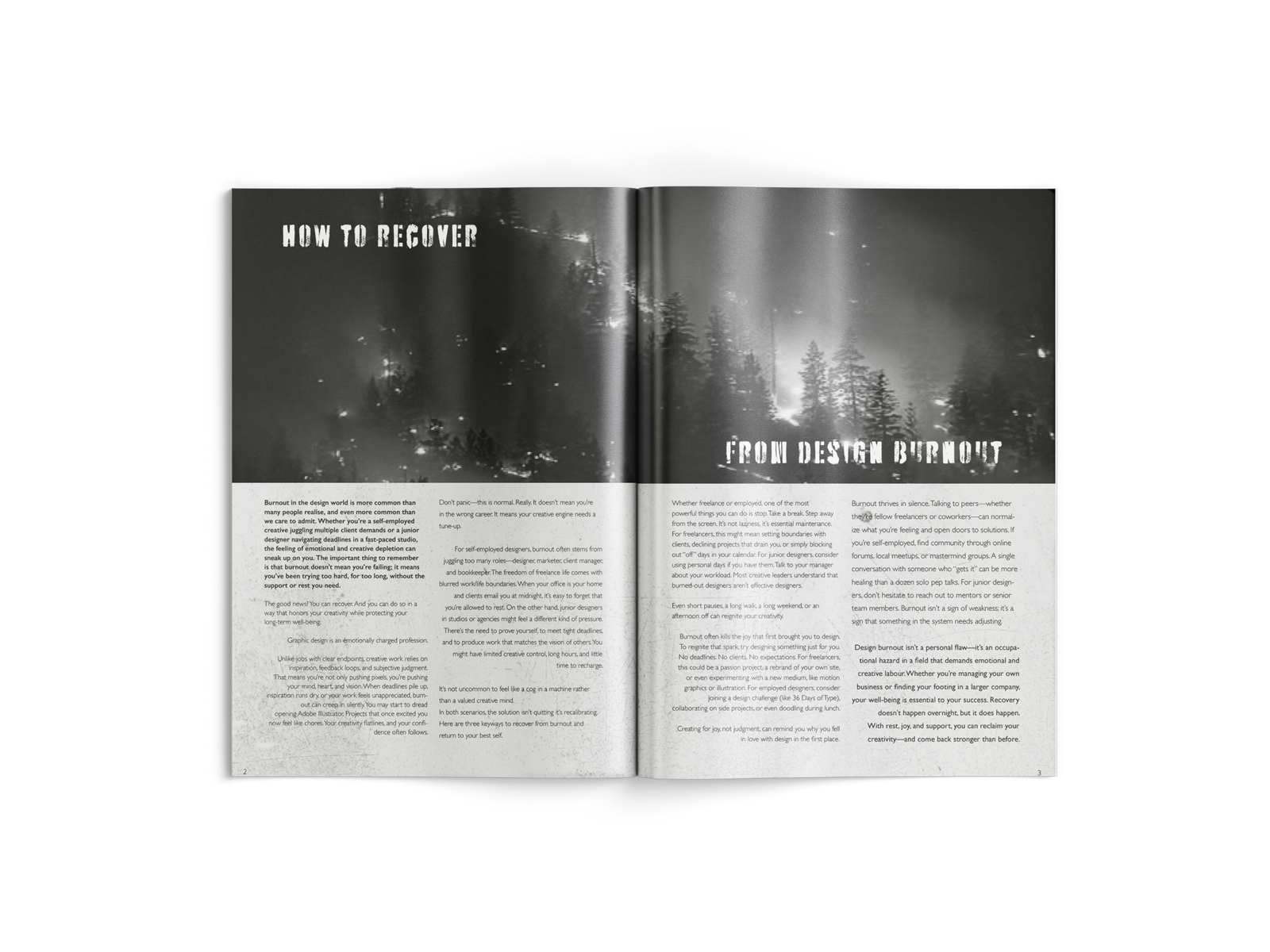 Magazine spread — How to Recover from Design Burnout